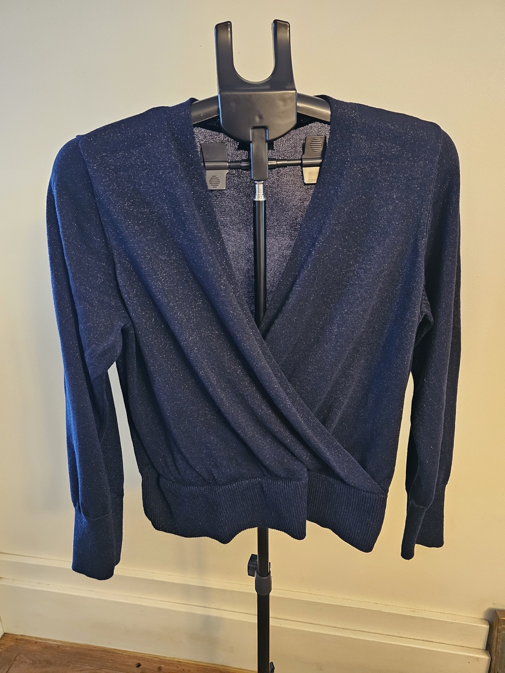 Halogen Navy Metallic Wrap-Front V-Neck Sweater